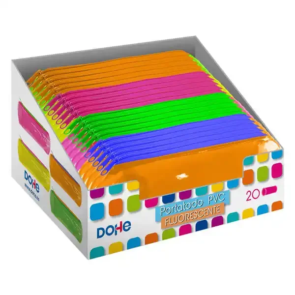 Dohe Expositor de 20 Portatodos Redondos de PVC Transparente Fluorescente – Colores Surtidos (20 uds)