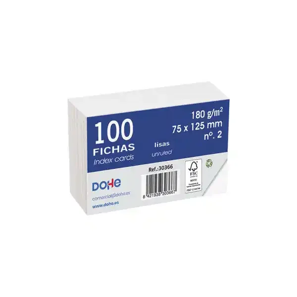 Dohe Fichas de Cartulina Offset Blanca – 180g – Paquete de 100 Unidades