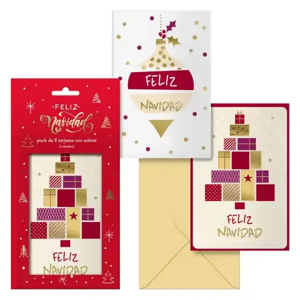 Dohe Glytter Pack de 8 Tarjetas de Felicitacion Navideña con Sobre – 2 Modelos Distintos – Tamaño 12,2×23,5cm – Papel Offset – Impresas a todo Color
