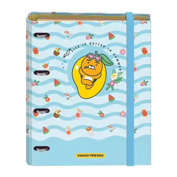 Dohe Kakao Friends Summer Holiday Carpeta de 4 Anillas Formato A4 con Recambio de 100 Hojas – 4 Separadores de Colores – Cierre con Goma Elastica – Anillas de 35mm