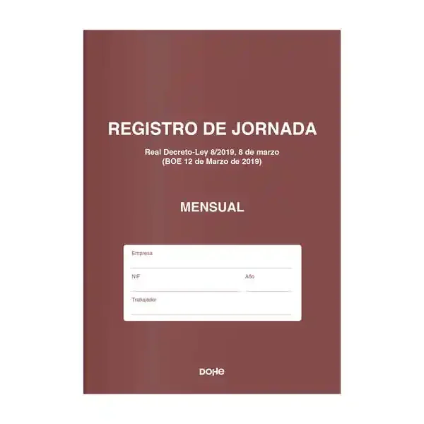 Dohe Libro de Registro de Jornada – 12 Hojas Mensuales – Ideal para 1 Empleado 1 Año – Papel de 120 gr (5 uds)