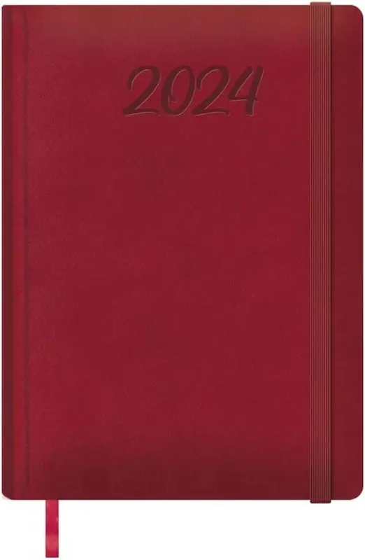Dohe Manaos Agenda Anual – Dia Pagina – Cubierta en Polipiel – Cierre con Goma Elastica – Papel Ahuesado – Sabado y Domingo misma Pagina – Tamaño 17x24cm – Color Burdeos