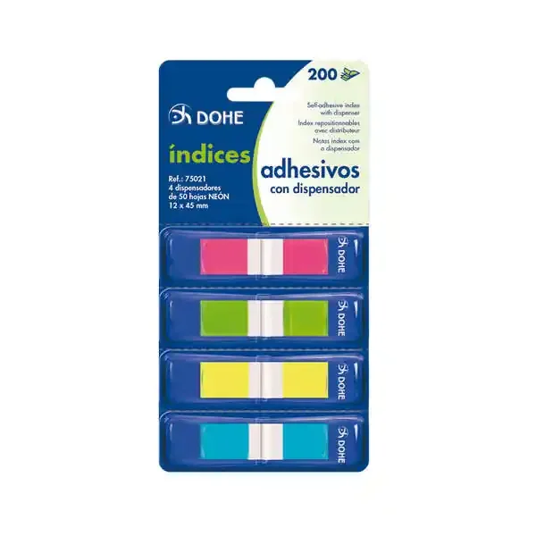 Dohe Mini-Indices Reposicionables – 12x45mm – Dispensador con 4 Colores – Ideal para Oficina y Escuela (24 uds)