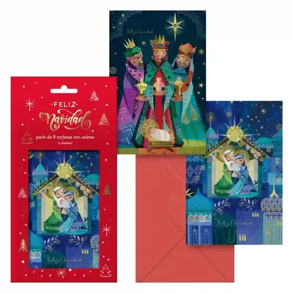 Dohe Nativity Pack de 8 Tarjetas de Felicitacion Navideña con Sobre – 2 Modelos Distintos – Tamaño 12,2×23,5cm – Papel Offset – Impresas a todo Color