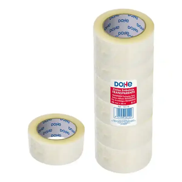Dohe Pack de 6 Precintos de Polipropileno – Medidas 48mm x 66m – Transparente