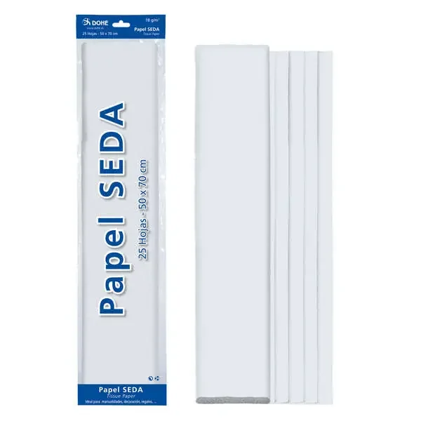 Dohe Papel Seda de 18g – 50x70cm – Ideal para Manualidades y Decoracion – Se Sirve en Bolsas de 25 Hojas