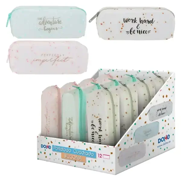Dohe Portatodo de Silicona Semitranslucida – con Cierre de Cremallera – Adornos de Colores – Estampacion en Colores (12 uds)