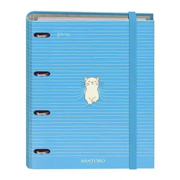 Dohe Santoro Felines Carpeta de 4 Anillas Formato A4 con Recambio de 100 Hojas – 4 Separadores de Colores – Cierre con Goma Elastica – Anillas de 35mm