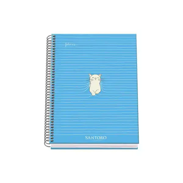 Dohe Santoro Felines Cuaderno Espiral Tapa Dura – Tamaño A5 de 100 Hojas 90gr – Hojas Microperforadas con 2 Taladros – Cuadricula 5mm
