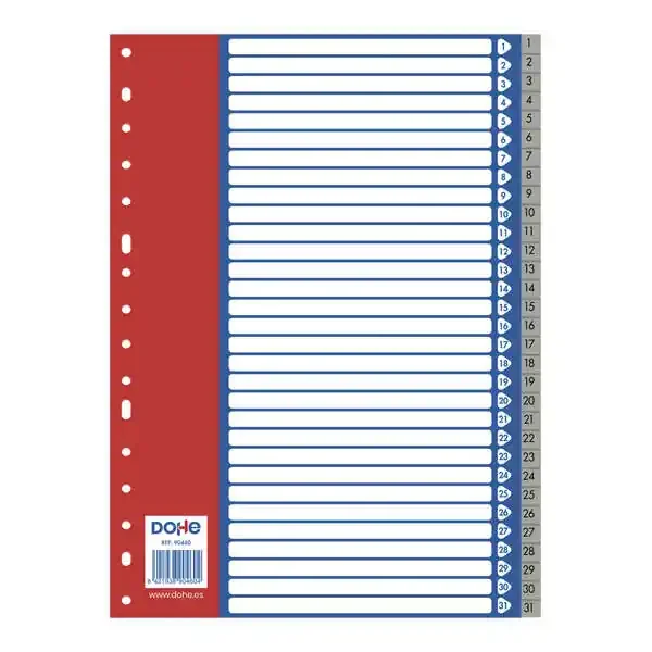 Dohe Separadores para Archivadores y Carpetas de Anillas – 120 Micras – Multitaladro de 16 Perforaciones – Bolsa Autoadhesiva Individual
