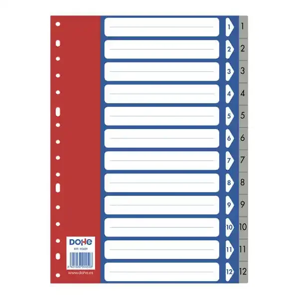Dohe Separadores para Archivadores y Carpetas de Anillas – 120 Micras – Polipropileno Resistente – Multitaladro de 16 Perforaciones – Bolsa Autoadhesiva Individual