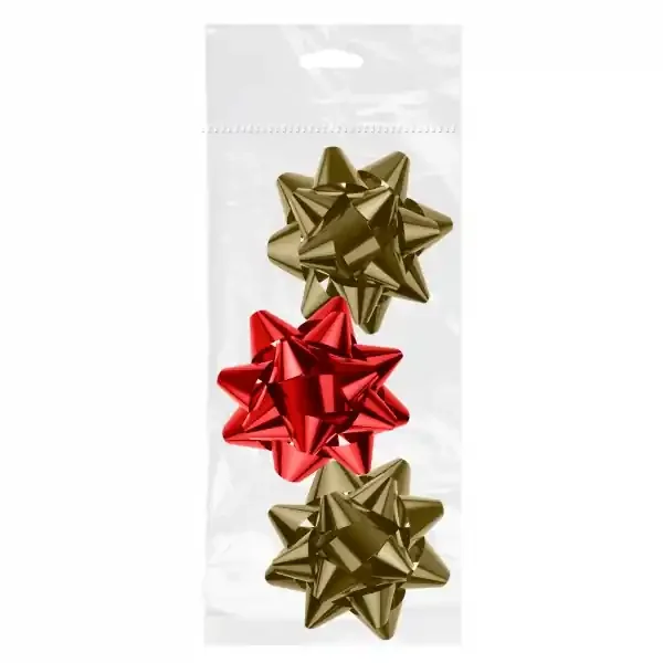 Dohe Shiny Pack de 3 Lazos para Regalo – Forma de Estrella – Tamaño 8cm – Colores Rojo y Oro