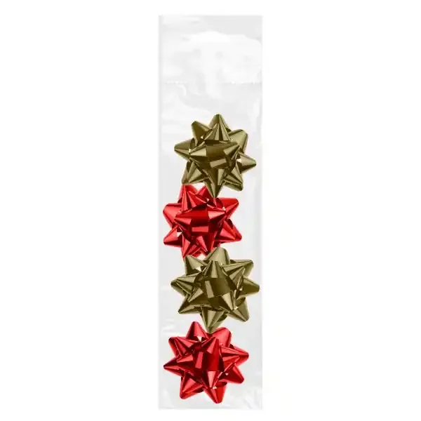 Dohe Shiny Pack de 4 Lazos para Regalo – Forma de Estrella – Tamaño 6.5cm – Colores Rojo y Oro