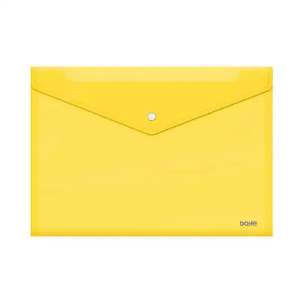 Dohe Sobre con Cierre de Broche – Tamaño Folio Plus Apaisado – Polipropileno Cristal Transparente 150 Micras – Color Amarillo