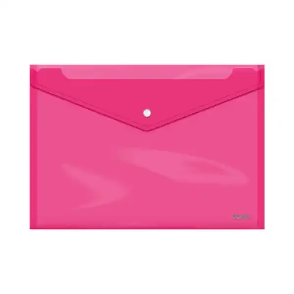 Dohe Sobre con Cierre de Broche – Tamaño Folio Plus Apaisado – Polipropileno Cristal Transparente 150 Micras – Color Rosa