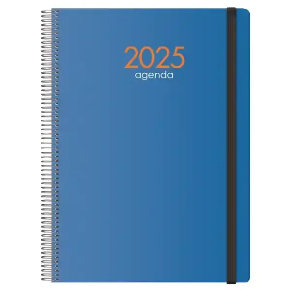 Dohe Syncro Agenda Anual – Dia Pagina – Cubierta de Plastico – Sabado y Domingo misma Pagina – Cierre con Goma Elastica – Tamaño 21x29cm – Color Azul