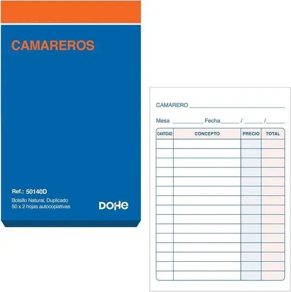 Dohe Talonario de Comandas – Bolsillo Natural – 50×2 Hojas Autocopiativas – Duplicado