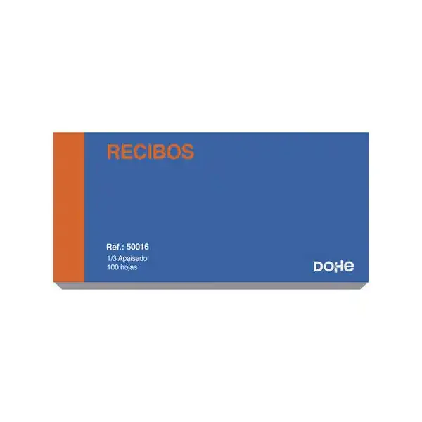 Dohe Talonario de Recibos – Tercio Apaisado – 100 Hojas Preimpresas a 2 Tintas – Sencillo