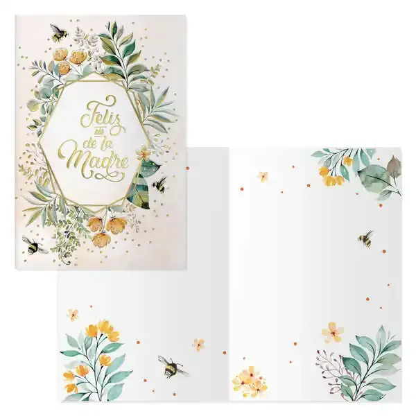 Dohe Tarjeta de Felicitacion Dia de la Madre – 11.5x17cm – Impresion a Todo Color – Estampaciones con Pelicula de Color – Estampacion en Seco – Papel Offset Blanco de 300gr – Incluye Sobre de Color (6 uds)