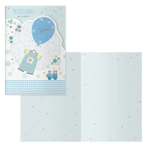 Dohe Tarjeta de Felicitacion para Nacimientos – 11.5x17cm – Impresas a Todo Color – Estampaciones con Pelicula de Color – Estampacion en Seco – Papel Offset Blanco de 300gr – Incluye Sobre de Color (6 uds)
