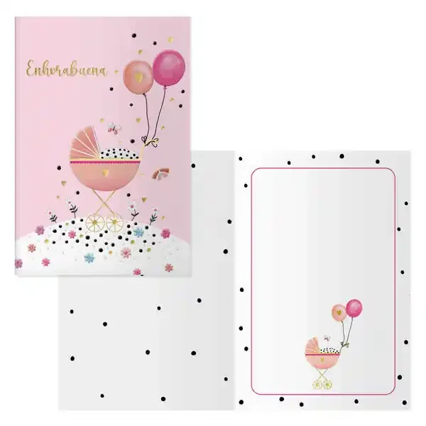 Dohe Tarjeta de Felicitacion para Nacimientos – 11.5x17cm – Impresas a Todo Color – Estampaciones con Pelicula de Color – Estampacion en Seco – Papel Offset Blanco de 300gr – Incluye Sobre de Color (6 uds)