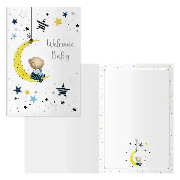 Dohe Tarjeta de Felicitacion para Nacimientos – 11.5x17cm – Impresas a Todo Color – Estampaciones con Pelicula de Color – Estampacion en Seco – Papel Offset Blanco de 300gr – Incluye Sobre de Color (6 uds)
