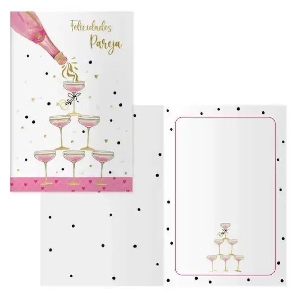 Dohe Tarjeta de Felicitacion para Parejas – 11.5x17cm – Impresas a Todo Color – Estampaciones con Pelicula de Color – Estampacion en Seco – Papel Offset Blanco de 300gr – Incluye Sobre de Color (6 uds)