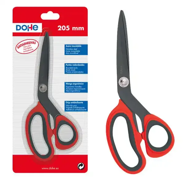 Dohe Tijeras Antiadhesivas de Acero Inoxidable – Puntas Redondeadas – Mango Ergonomico de Plastico y Caucho – Blister Individual