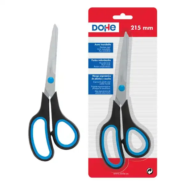Dohe Tijeras de Acero Inoxidable – Puntas Redondeadas – Mango Ergonomico de Plastico y Caucho – Blister Individual