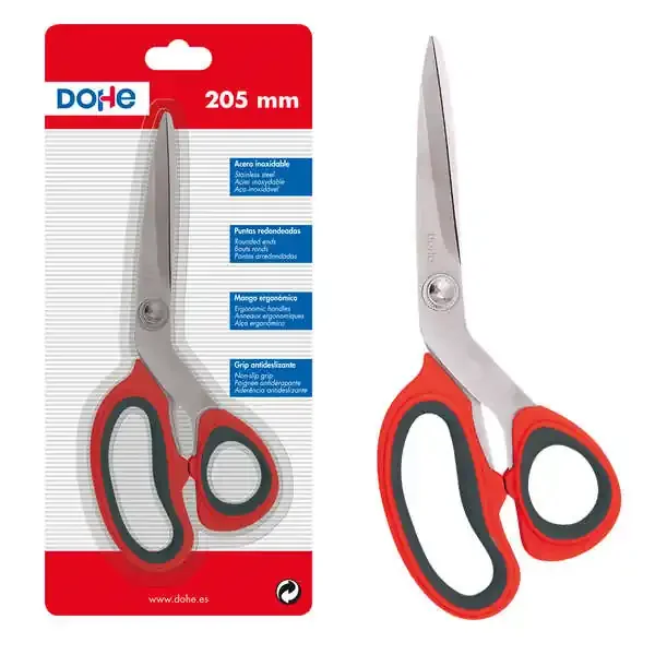 Dohe Tijeras de Acero Inoxidable – Puntas Redondeadas – Mango Ergonomico de Plastico y Caucho – Blister Individual