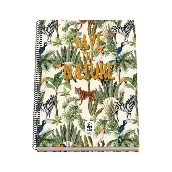 Dohe WWF Save the Nature Cuaderno Espiral Tapa Dura – Tamaño A4 de 100 Hojas 90gr – Hojas Microperforadas con 4 Taladros – Cuadricula 5mm