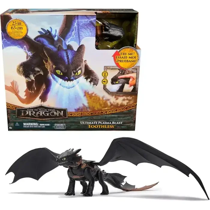Dreamworks Dragons – Figura Dragón Desdentao Electrónico con Ataque de Plasma de Cómo Entrenar a tu Dragón, Alas de 63 cm, Luces