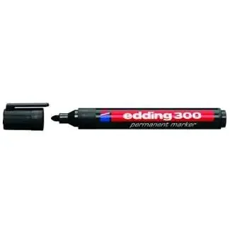 Edding 300 Rotulador Permanente – Punta Redonda – Trazo entre 1.5 y 3 mm. – Tinta Casi Inodora – Capuchon con Clip – Secado Rapido – Color Negro (10 uds)
