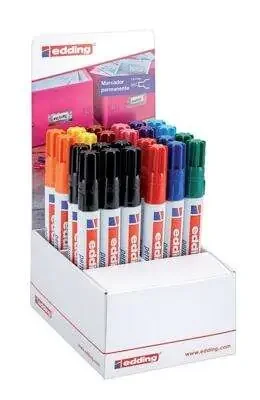 Edding 3000 Expositor de 24 Rotuladores Permanentes – Punta Redonda de 1.5mm – Trazo entre 1.5 y 3mm – Recargable – Secado Rapido – Colores Surtidos