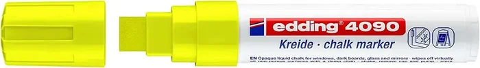 Edding 4090 Rotulador de Tiza Liquida – Punta Biselada – Trazo entre 4 y 15mm – Olor Neutro – Color Amarillo Neon (5 uds)