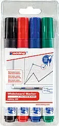 Edding 660 Pack de 4 Rotuladores para Pizarra Blanca – Punta Redonda – Trazo entre 1.5 y 3mm – Recargable – Secado Rapido – Colores Surtidos