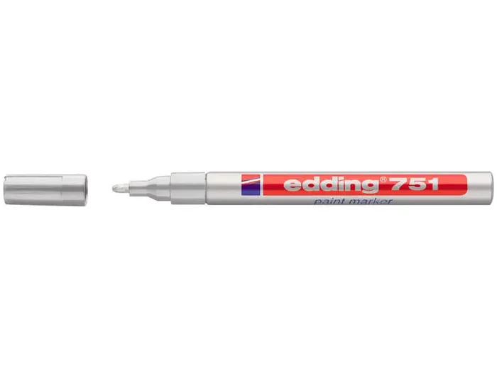 Edding 751 Rotulador Permanente – Punta Redonda – Trazo entre 1 y 2 mm. – Tinta Opaca – Secado Rapido – Color Plata (10 uds)