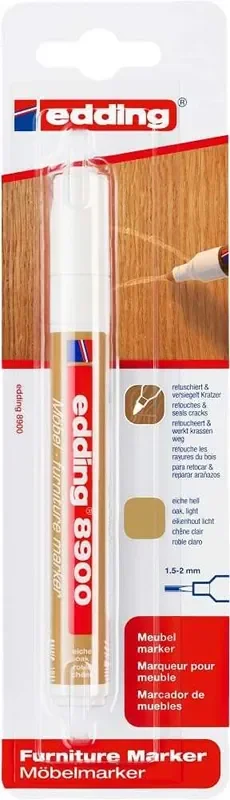 Edding 8900 Rotulador Permanente para Muebles – Punta Redonda 1.5-2mm – Resistente a la Luz – Secado Rapido – Color Roble Claro