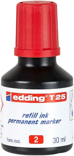Edding T25 Bote de Recarga para Rotulador Permanente – Capacidad 30ml – Color Rojo