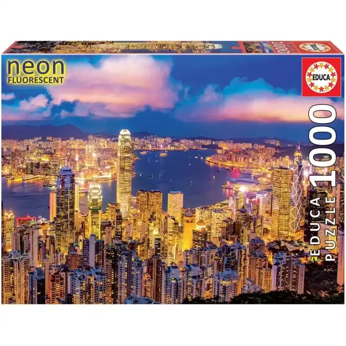 Educa – Puzzle Hong Kong 1000 piezas con efecto Neon que brilla en la oscuridad 68×48 cm