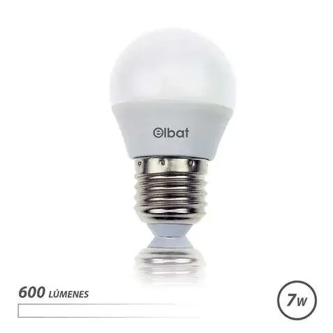 Elbat Bombilla LED – Potencia 7W – Lumenes 600 – Tipo de Luz 4000K Luz Blanca – Casquillo E27 – Angulo 220º – Dimensiones 45X78mm – 30000 Horas de Vida – 15000 Encendidos – Color Blanco