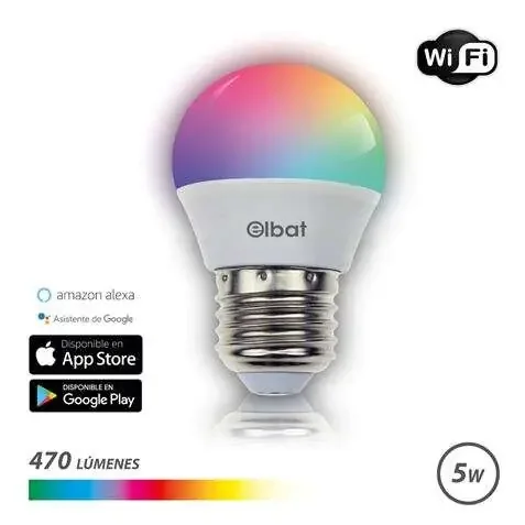 Elbat Bombilla LED Esferica Smart Wi-Fi G45 E27 5W 470lm RGB – Temperatura 2700K a los 6000K – Control de Voz – Control Remoto – 3 Modos de Color Frio, Natural y Calido