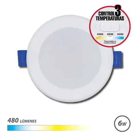 Elbat Downlight Circular 6W – 480Lm – Selector 3 Temperaturas – Color Blanco
