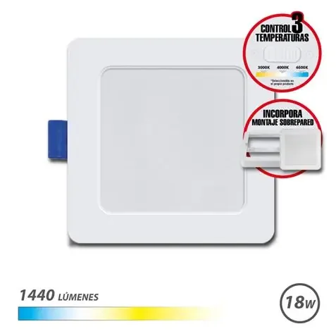 Elbat Downlight Cuadrado 18W – 1440Lm – Selector 3 Temperaturas + Sobrepared – Color Blanco
