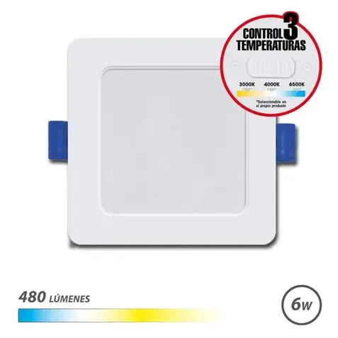 Elbat Downlight Cuadrado 6W – 480Lm – Selector 3 Temperaturas – Color Blanco