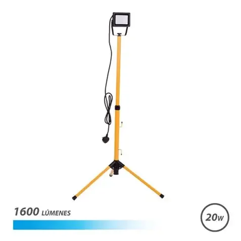 Elbat Foco LED con Tripode 20W – 1600 Lumenes – 6500K Luz Fria – Cable de 3m – IP65 para Uso en Exterior