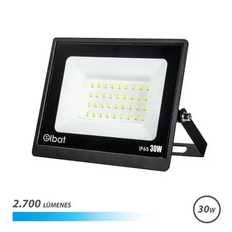 Elbat Foco LED Serie Super Slim 30W – 2700 Lumenes – 6500K Luz Fria – IP65 Para Uso en Exterior