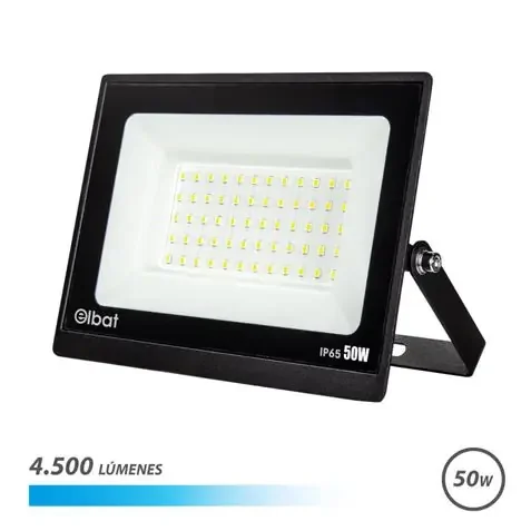 Elbat Foco LED Serie Super Slim 50W – 4500 Lumenes – 6500K Luz Fria – IP65 Para Uso en Exterior
