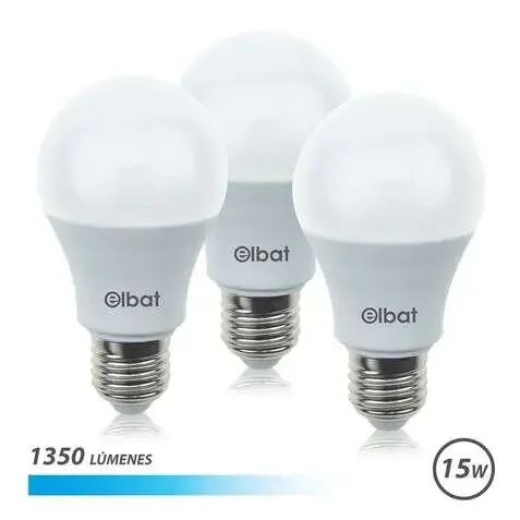 Elbat Pack de 3 Bombillas LED A60 15W E27 1350lm – 6500K Luz Fria