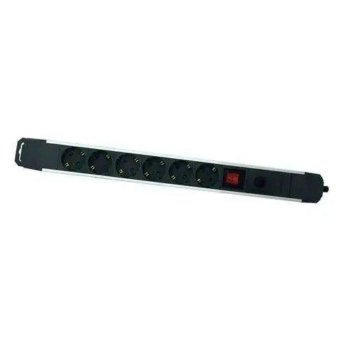 Elbat Regleta Alimentacion Aluminio – 6 Tomas Schuko – Interruptor On/Off – Proteccion de Sobrecarga – Cable de 1.50m